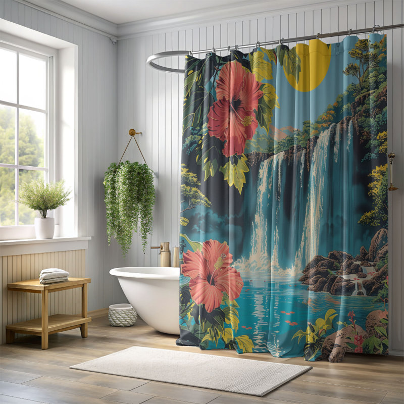 Waterfall Serenity - 1 Piece Standard Shower Curtain, 74"H x 71"W