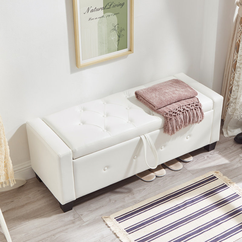 48" Ottoman Bench With Storage, Bench For Bedroom,Living Room,Hallway, Upholstered Tufted Faux Leather PU Ottoman
