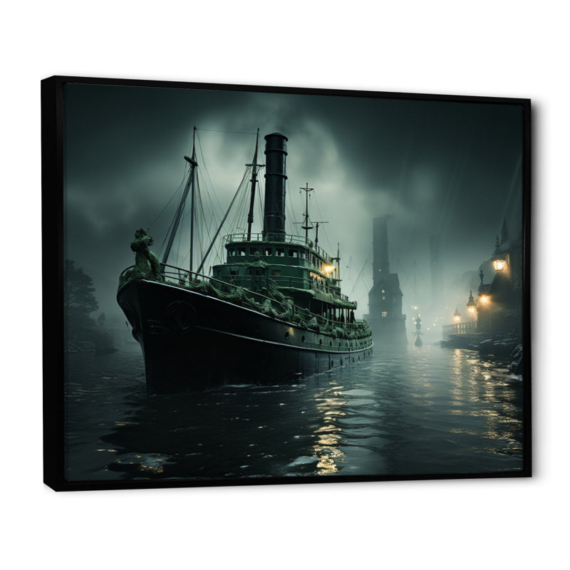 Port Port Journey - Nautique et plage, art mural, salon, H 16 po x l 32 po x P 1 po, Cadre flottant noir