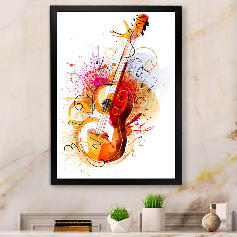 Musique, guitare, dessin abstrait - peinture, Cadre photo noir, H 20 po x l 12 po x P 1 po