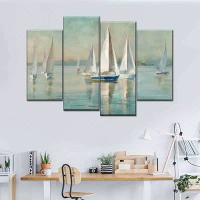 Voiliers au lever du soleil, ensemble de 4 pièces sur toile