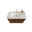 Meuble-lavabo sur pied moderne en noyer rayé avec lavabo en céramique blanche de Carrare