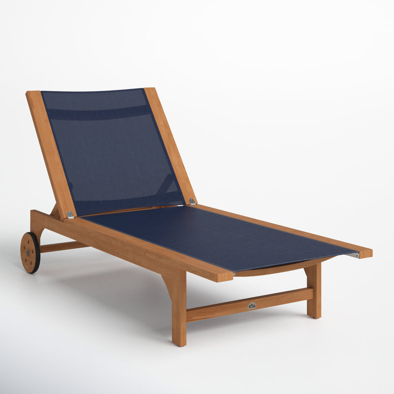 Montauk Sun-lounger Reclining Teak Chaise Lounge, Blue