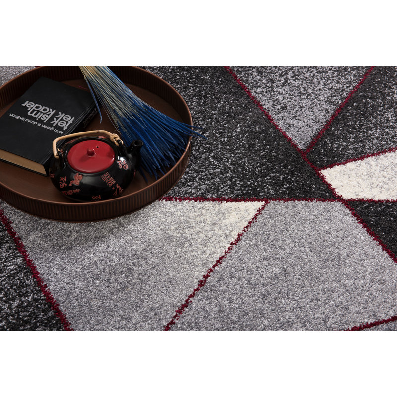 Rug Branch Nour 8' x 11' (7'9" x 10'6") Grey/Red Geometric Indoor Area Rug, Contemporary, Medium Pile, Stain-Resistant Carpet - Living Room, Bedroom, Dining Room, and Kitchen