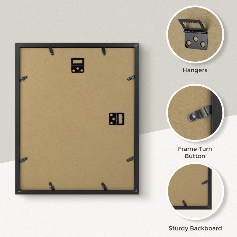 Picture Frame Wall Set with Polished Plexiglass, 11" W x 14" H, Black