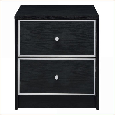 Black &amp; Silver Modern 2-Drawer Bedroom Nightstand