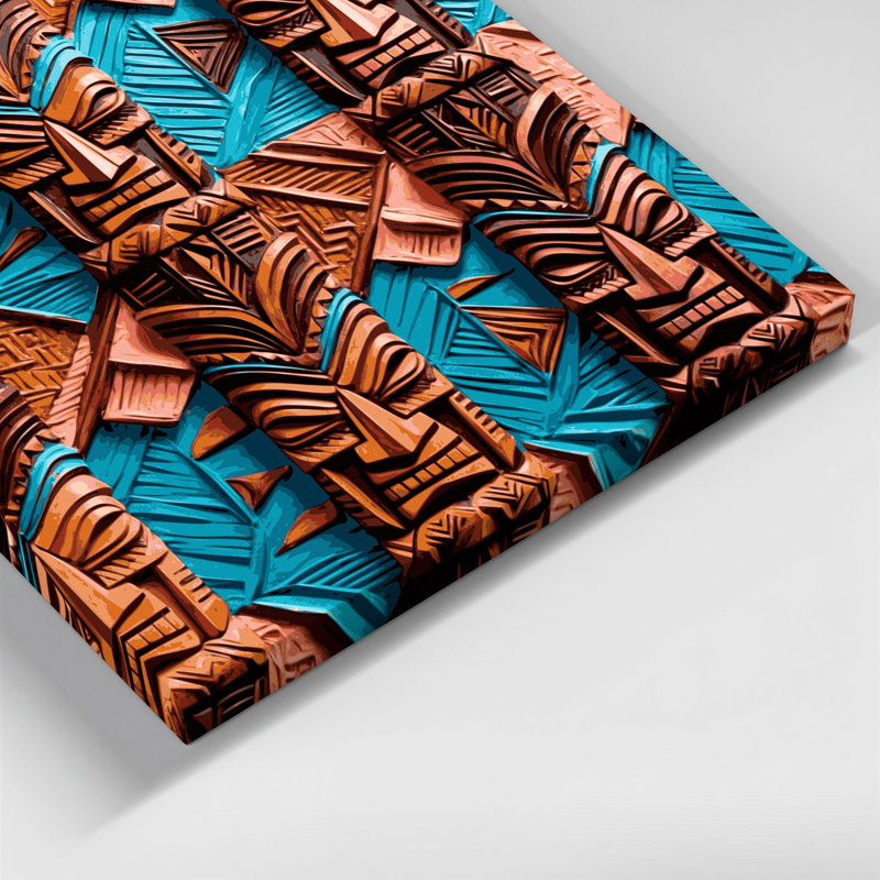 Art mural sur toile hawaïen à motifs géométriques tiki noir, H 16 po x l 16 po