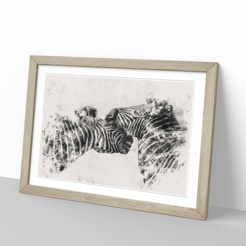Zebras Vol.1 Watercolour - Picture Frame Graphic Art, Oak, 48cm H x 65cm W x 2cm D