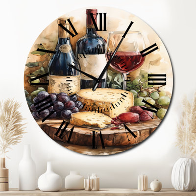 Wine and Cheese Gathering - Kitchen Oversized Metal Wall Clock