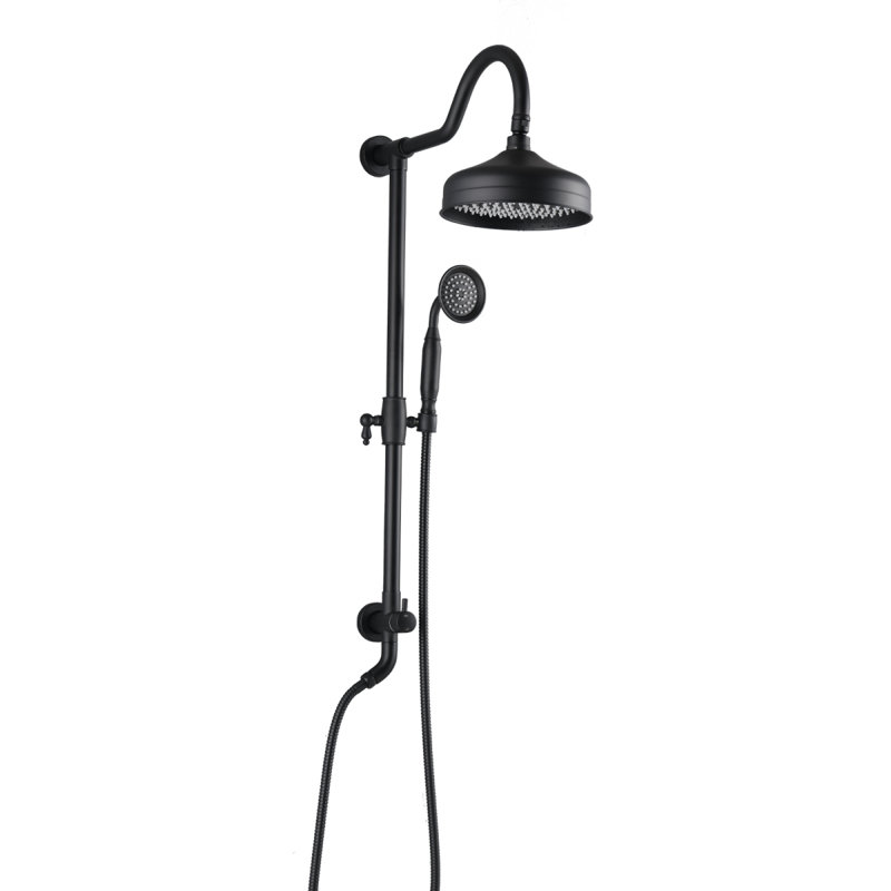 Pomme de douche avec système de douche à main avec pomme de douche à effet pluie 8 ", double douche combinée, Noir mat