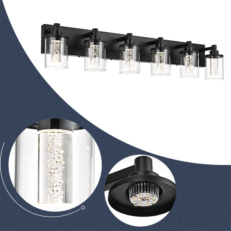 Vanity Light (6-Light), (3000K/3500K/4500K/5000K/6000K, Dimmable), Eye Protection LED Bathroom Light Fixture, Modern Wall Light Over Mirror With Clear Glass Shade