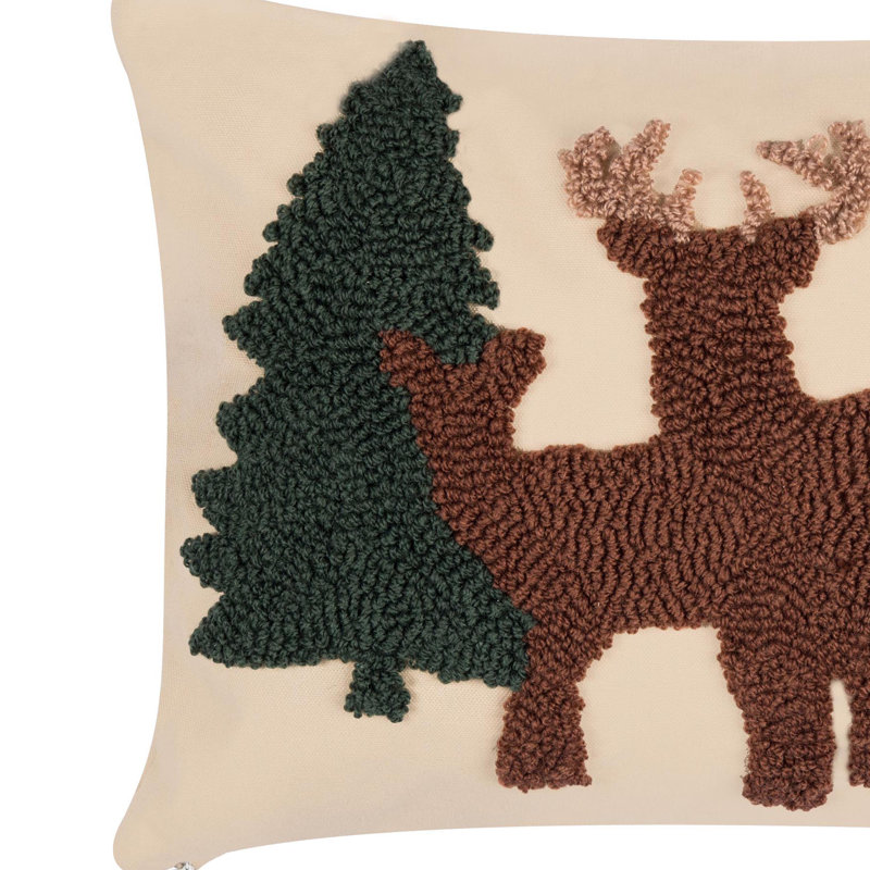 22" x 14" Deer Forest Hooked Throw Pillow