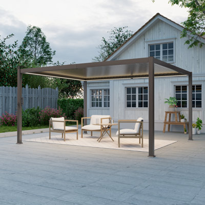 Solar LED Metal Pergola with Adjustable Louvered Roof, All-Weather Outdoor Patio Pergola with Water Drainage System, Heavy Duty Backyard Deck Garden Pool Shade Structure