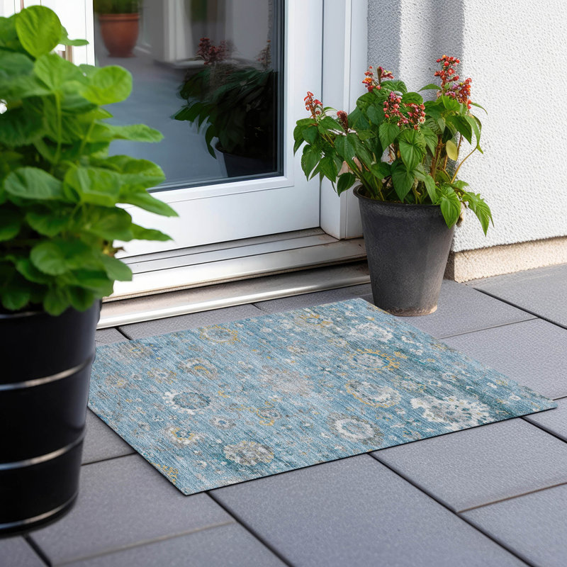 Teal Flat Woven Synthetic Indoor/Outdoor Washable Rug