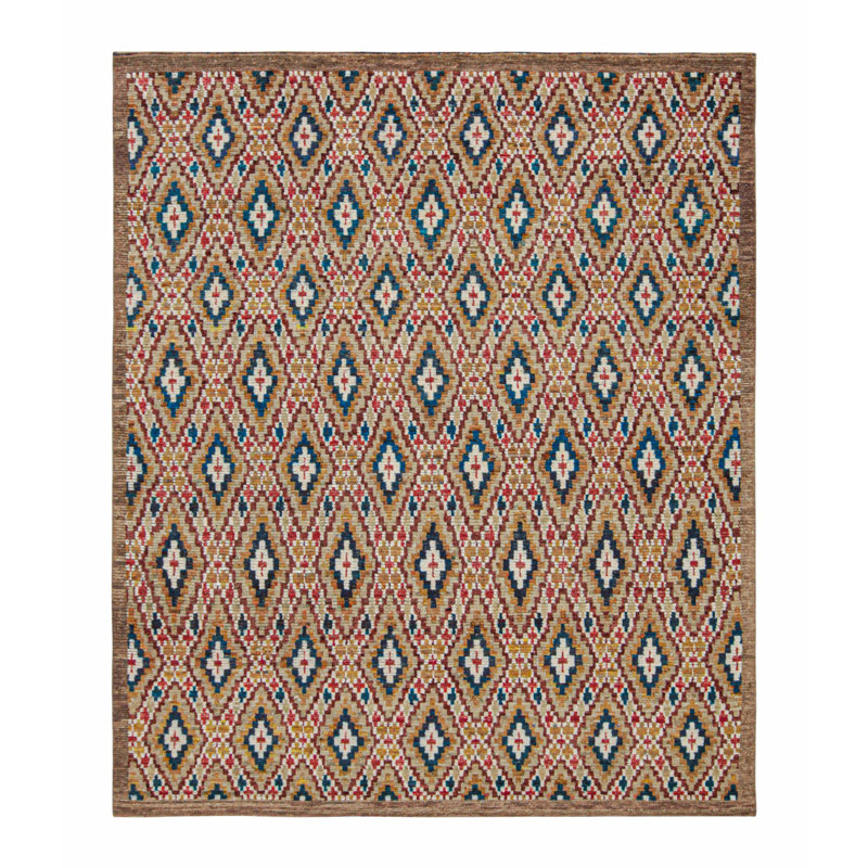 Moroccan Hand Knotted Geometric Area Rug, Rectangle 10' x 14'