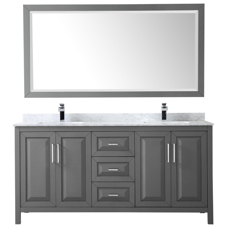 Daria 72'' W Double Vanity, Carrara Cultured Marble, Dark Gray, Polished Chrome
