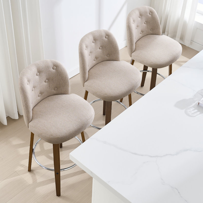 Swivel Upholstered Counter & Bar Stool, Bar Stool (29" Seat Height), Beige, 2