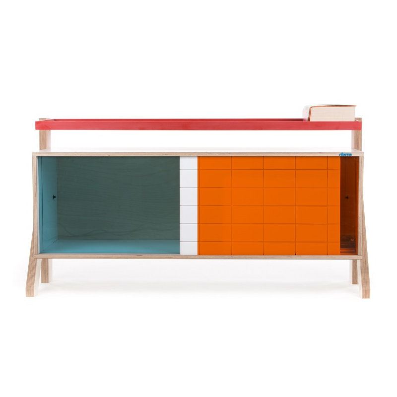 Leanne 3 Door Sideboard, Snow White and Blue/Red