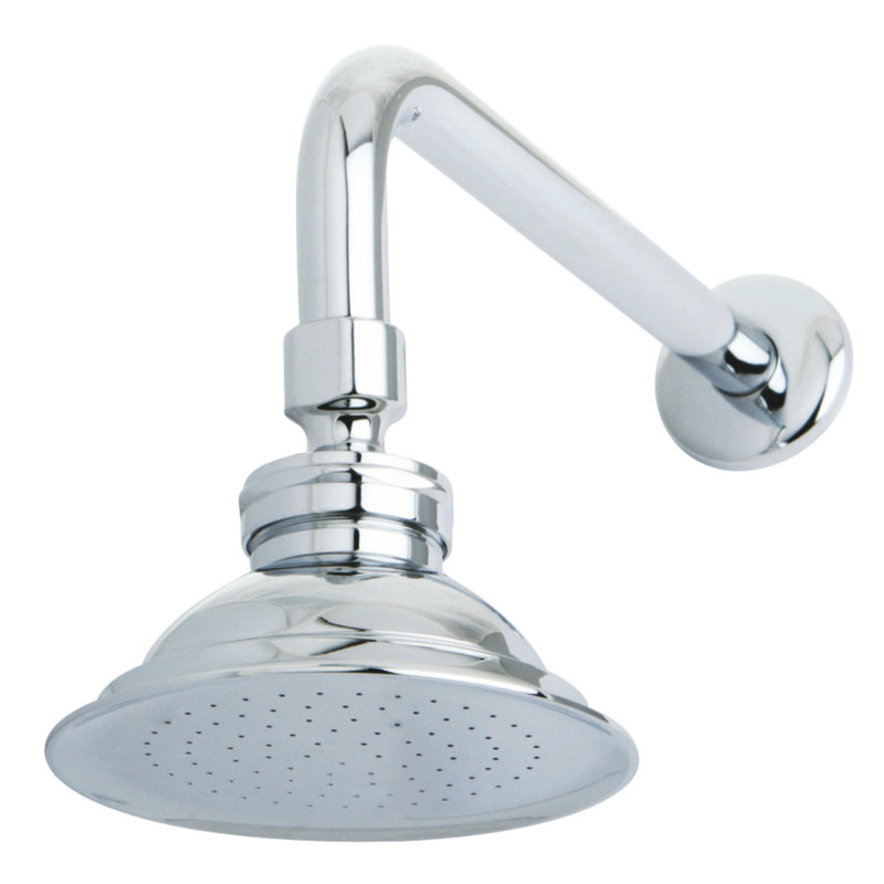 Pomme de douche ronde en laiton 4/13 po Kingston avec bras de douche 12 po Kingston, Chrome poli