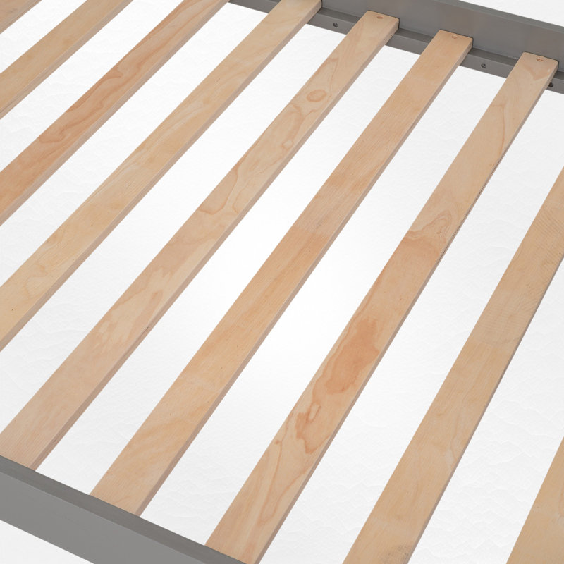 Lit superposé en bois avec escalier de rangement, Gris, Simple sur simple