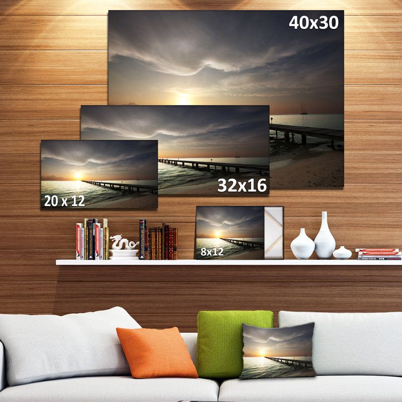 Long Boardwalk in Cloudy Dark Sea Canvas Print, 20x12"