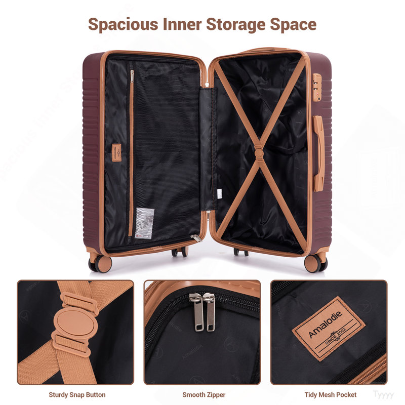 Ensemble de bagage 6 pièces, valise rigide de voyage en ABS avec serrure TSA, rouge vin