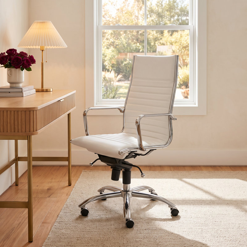 Naida Office Chair, White Faux Leather, Chrome