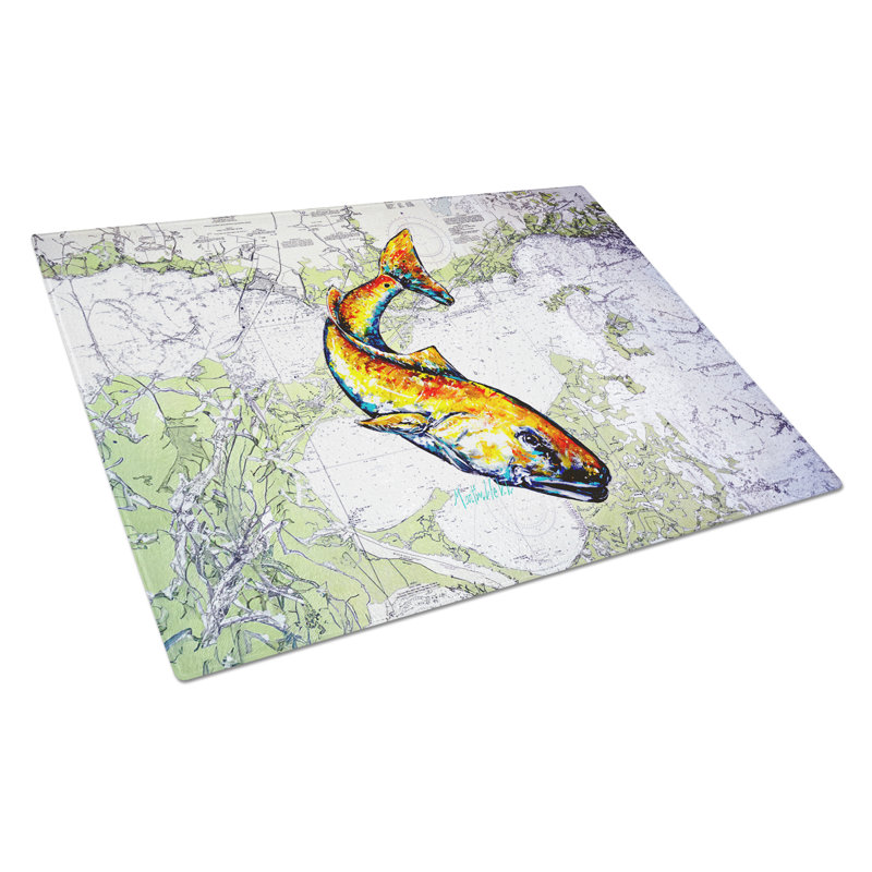 Red Fish On Map Glass Cutting Board