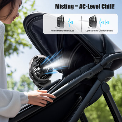 Rechargeable Clip-On Misting Fans, 3 Speeds,4000mAh