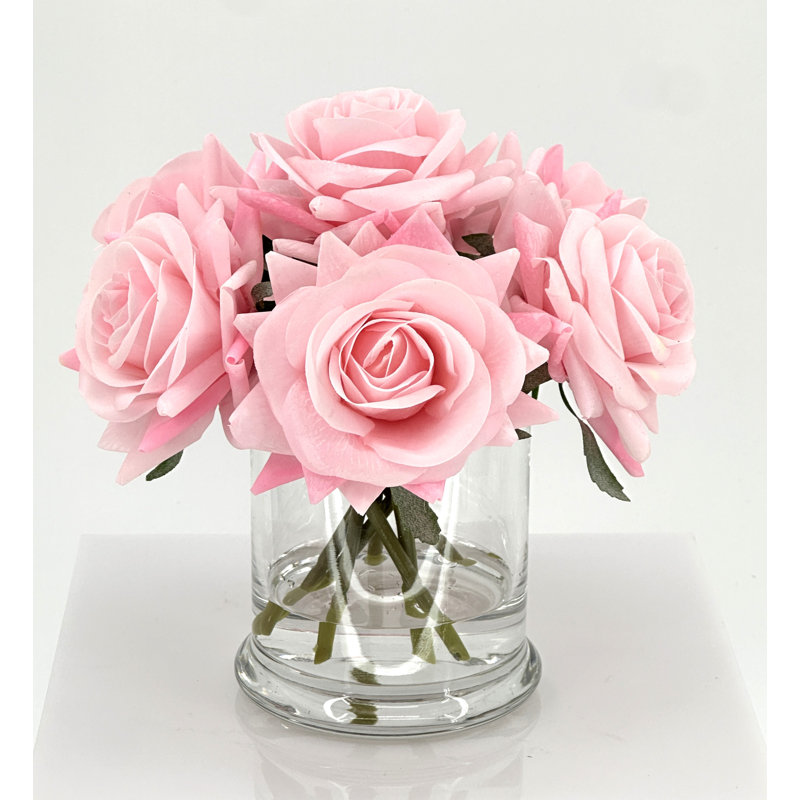 Small Real-Touch Rose Flower Centerpiece Unique Cozy Flower Arrangement, Pink