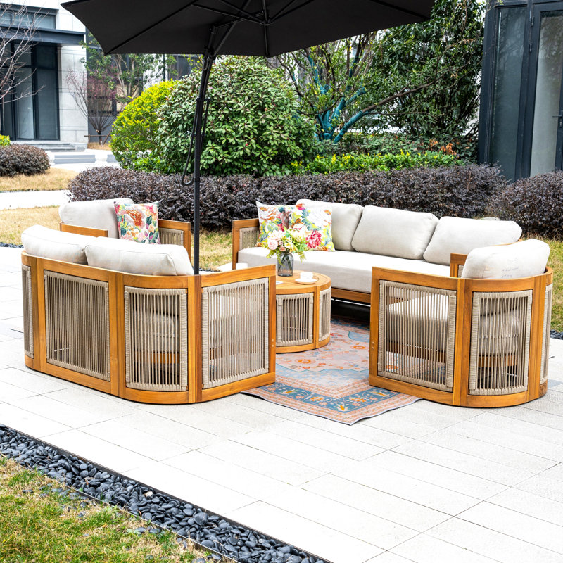 MIMO 5-Piece Solid Wood Outdoor Sofa Set with Coffee Table