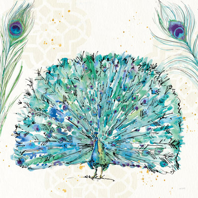 Peacock Garden IX Square No Words by Anne Tavoletti - Wrapped Canvas Painting