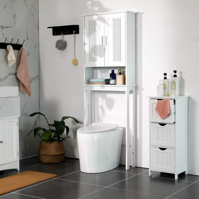 Bathroom Space Saver Cabinet, 4-Tier Adjustable Shelf Organizer, Adjustable Bottom Bar, Over-The-Toilet Storage Unit, White