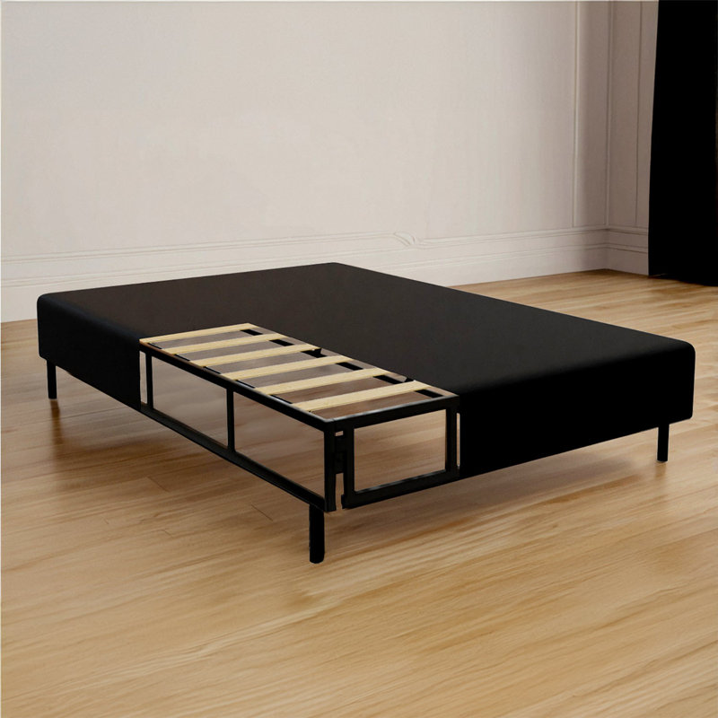 2-in-1 Metal Mattress Foundation & Bed Frame with Roll-Out Slats, Easy Assembly, Removable Legs, Heavy Duty Support, Headboard Brackets, Use as Bed Frame or Box Spring Alternative