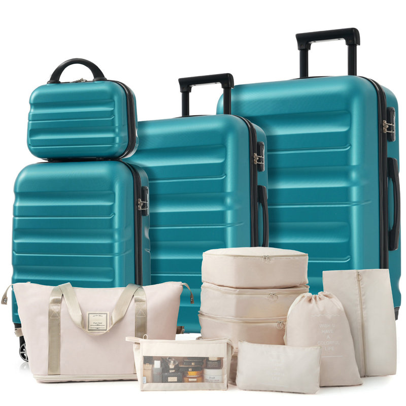 Ensemble de valises en plastique Hardshell avec roulettes doubles et rangement extensible