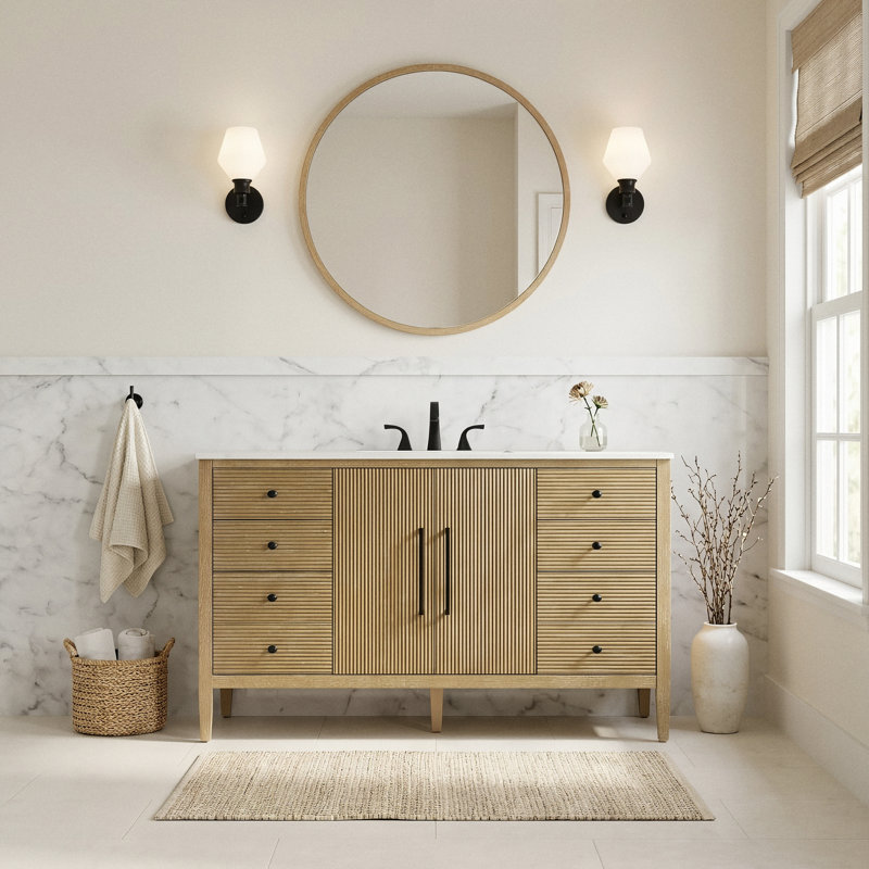Meuble-lavabo simple 60 po, Lin chêne