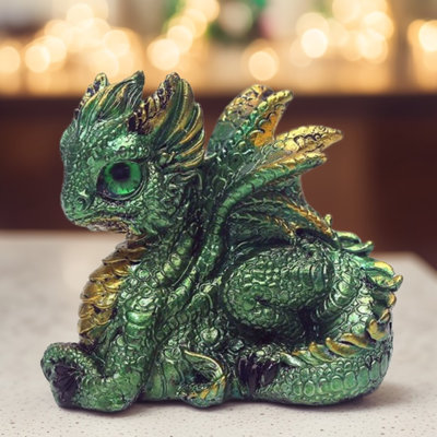 3"H Green Dragon with Glass Eyes Figurine