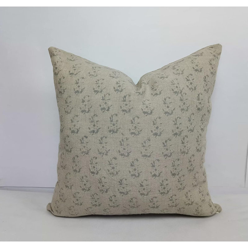 Linen Indoor/Outdoor Pillow Cover, Beige Floral 2, Square, 14" x 14"