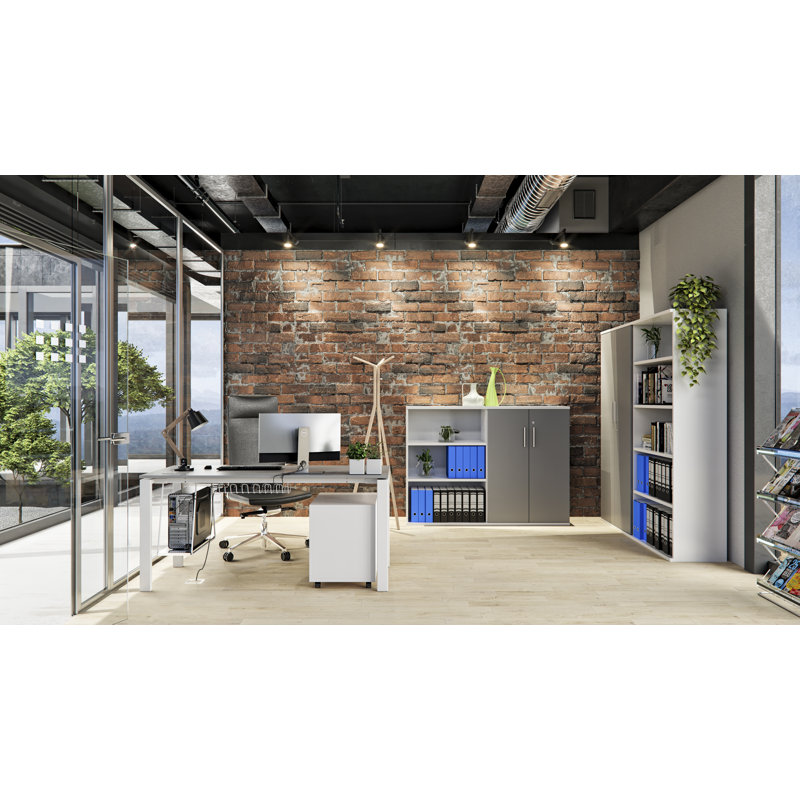 Favela Metal Base Writing Desk, Grey/White , 75cm H x 120cm W x 60cm D