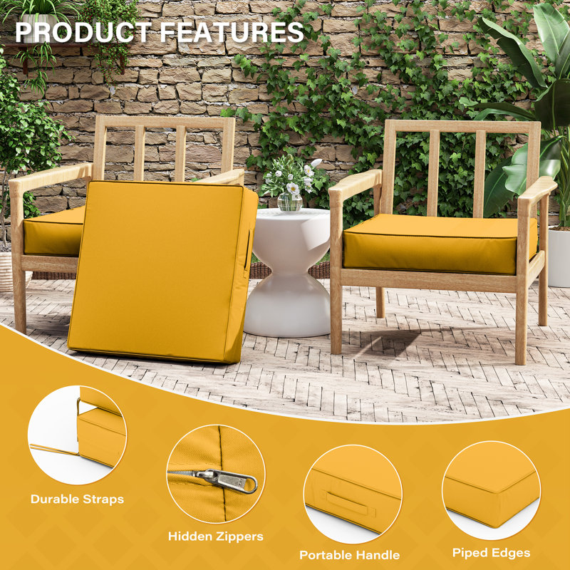 Coussins de siège d'extérieur (ensemble de 2), Jaune, 3 pouces, L 19 po x P 19 po