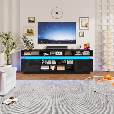 Meuble télé 83 pouces à DEL ultrabrillant avec prises de courant, grand meuble télé moderne pour téléviseur de 95 po ou moins, console multimédia de jeu pour le salon