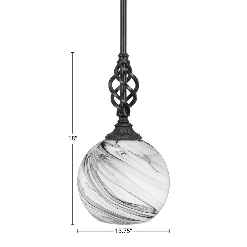 Mini-luminaire suspendu suspendu Elegté avec fini noir mat et verre onyx de 13,75 po