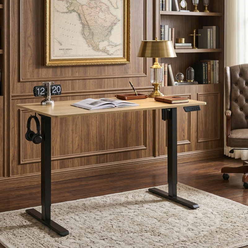 24"x48" Electric Height-Adjustable Standing Desk with Sit-Stand Function for Home Office, Natural Wood Finish, Natural Wood
