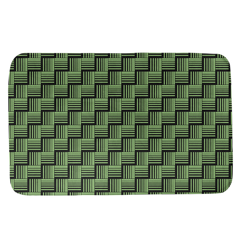 Tapis de bain géométrique antidérapant rectangulaire à rayures baskettressées, l 21 po x L 34 po, Noir/vert
