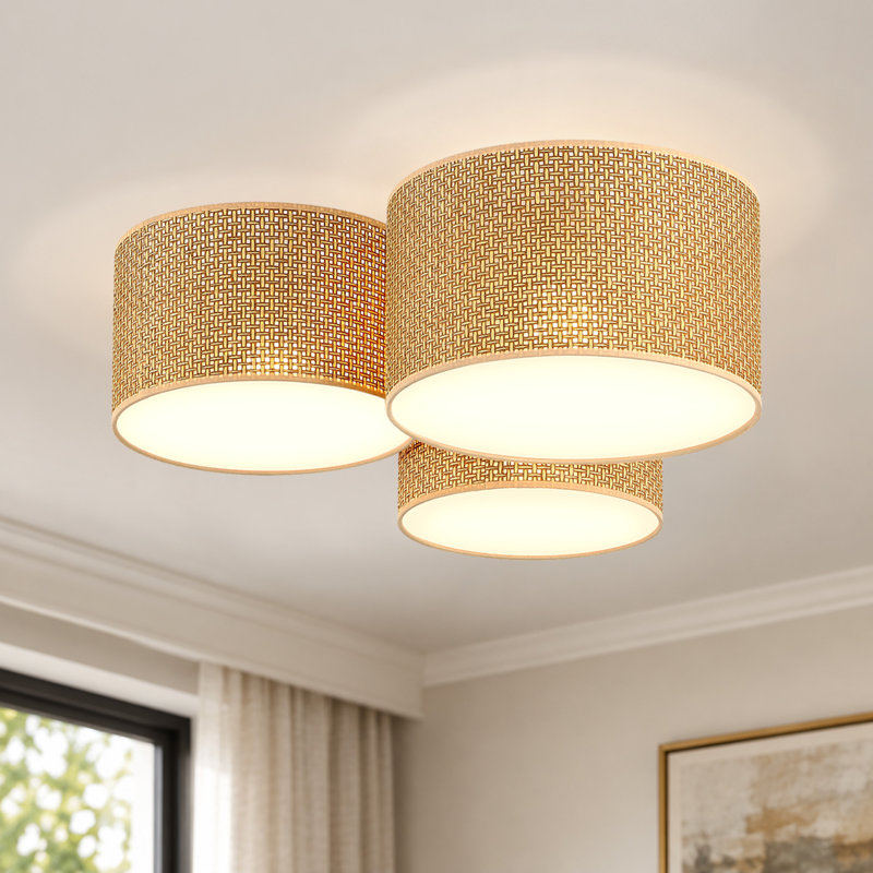 3-Light Hand Woven Drum Flush Mount