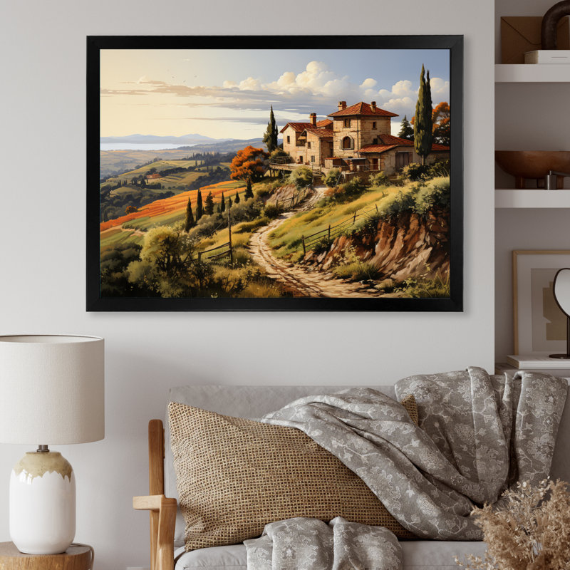 «Country Charm Tuscan Splendor», art mural campagne, Cadre simple noir, H 30 po x l 40 po x P 1,5 po