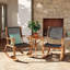 Ensemble 2 pièces de chaises berçantes de patio en bois d'acacia et en osier - Bascules d'extérieur brun foncé avec base berçante courbée, capacité de 400 lb - Chaises de jardin confortables pour la cour, le balcon ou la piscine-127328250