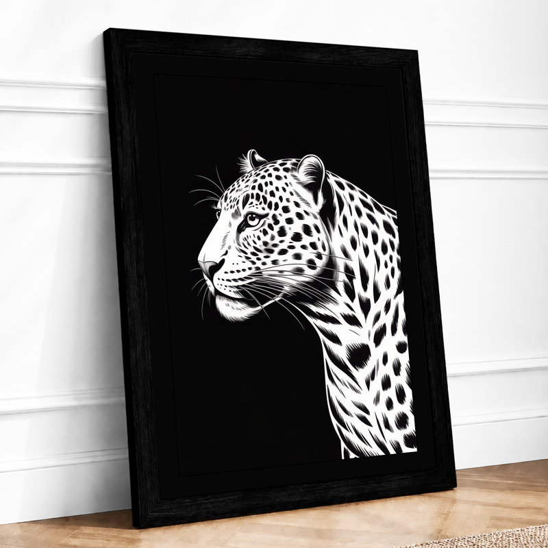 Leopard Profile Modern - Framed Print, Black, A4 - 29.7 x 21.0 cm