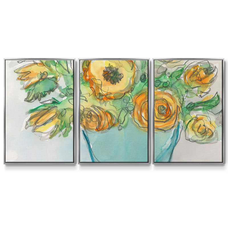 "Spring Floral Accent II", reproduction sur toile 3 pièces, H 24 po x l 48 po, Encadrement argenté