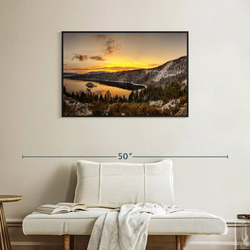 Lever du soleil sur le lac Tahoe, Cadre flottant noir, 37 po x 25 po